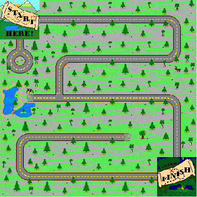 Country Roads, drive down these roads avoiding the rocks, trees, and rest areas, well drawn with great graphics MAZE CREATOR TILER