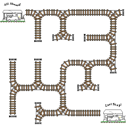 Colored Train Track style TILER using Train Stations as START/STOP, free to use MAZE CREATOR TILER