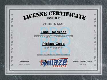 Maze Creator PRO License Certificate example